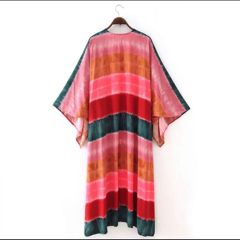 New Tie Dye Long Kimono Beach Swim Cover Up
